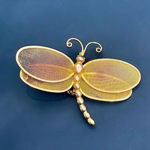 VINTAGE Dragonfly Screen Wings Costume Brooch Pin